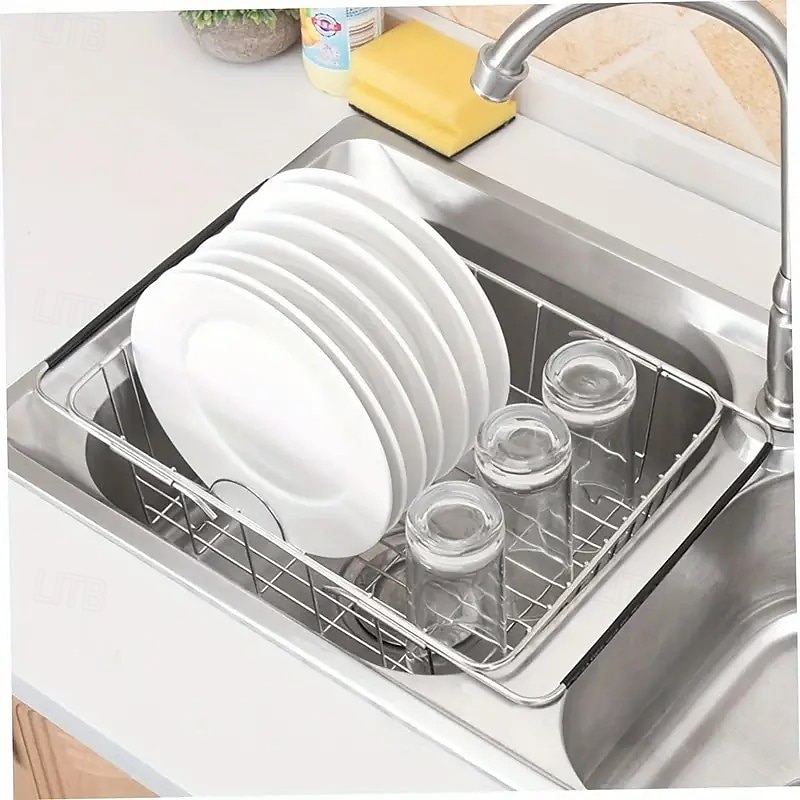 Stainless Steel Dish Drying Rack – 3-in-1 Expandable Dishwasher & Countertop Drying Rack, Rust-Resistant 304 Steel, Multi-Purpose Utensil Holder for Plates, Bowls, Cups & Cutlery2