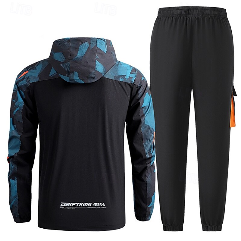 Men's 2 Piece Tracksuit Lounge Hoodie Sweatsuit Sets Zip Up Printed Clothing Suit Spring Black Blue Gym Workout Running High Waist Sun Protection Lightweight Long Sleeve Sport Activewear Micro-elastic3