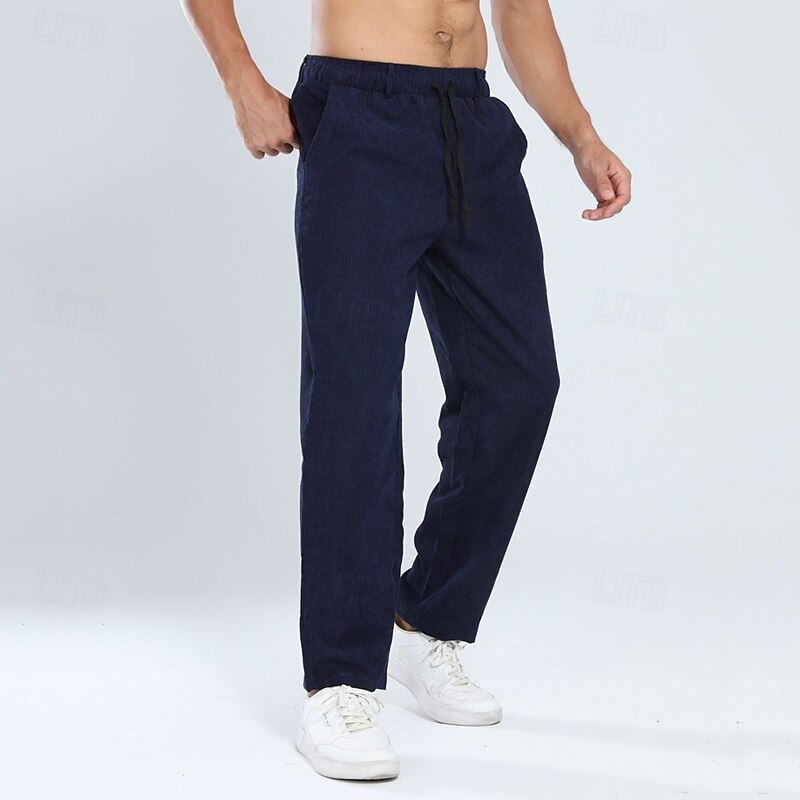 Men's Sweatpants Trousers Corduroy Pants Straight Leg Sweatpants Drawstring Pocket Elastic Waist Plain Comfort Sports Outdoor Daily Fashion Casual ArmyGreen Navy Blue Micro-elastic4
