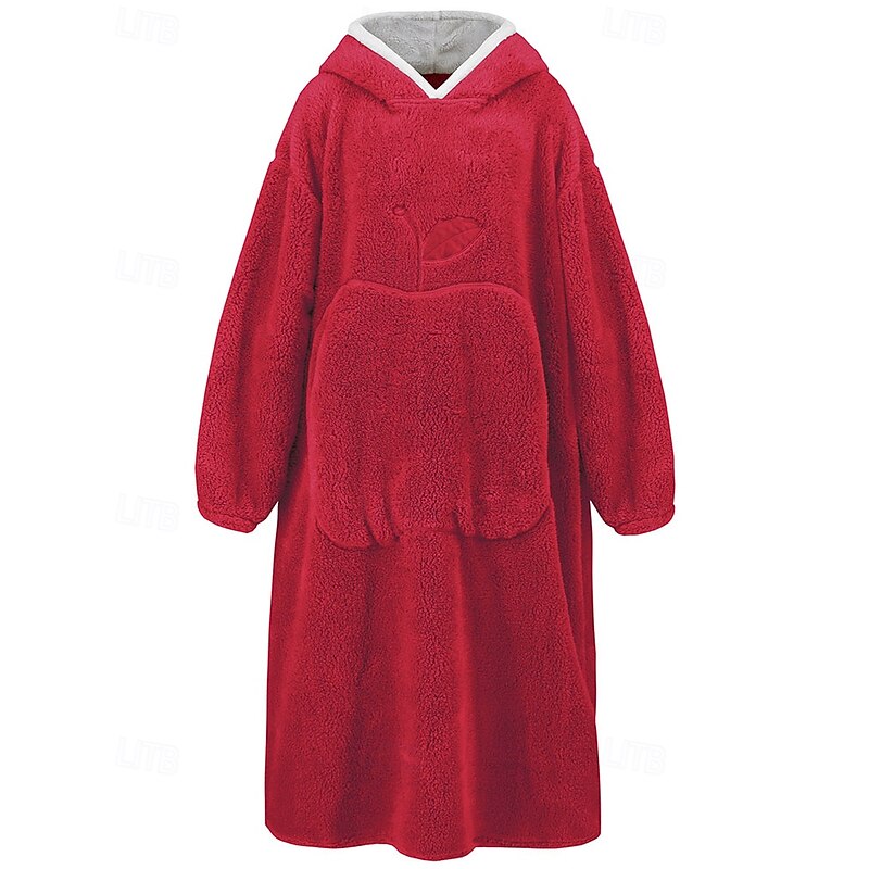 Women's Loungewear Nightgown Onesie Warm Plush Fruit Pocket Home Long Sleeve Crew Neck Red Khaki Dark Blue Gray Fall Winter Tailored Fit2