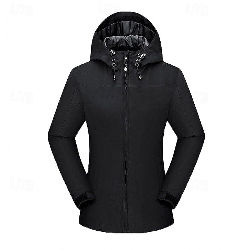 Women's Winter Coat Hoodie Jacket Warm Comfortable Zipper Pocket Casual Plain Outdoor Vacation Casual Daily Wear Regular Hooded Regular Fit Long Sleeve Outerwear Light Blue Black White Spring Fall4