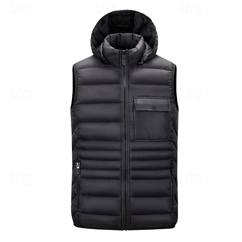 Men's Puffer Vest Vest Gilet Vacation Daily Date Fashion Casual Fall Winter Pocket Nylon Warm Comfortable Solid Color Zipper Hooded Regular Fit Black Burgundy Army Green Dark Blue Vest2
