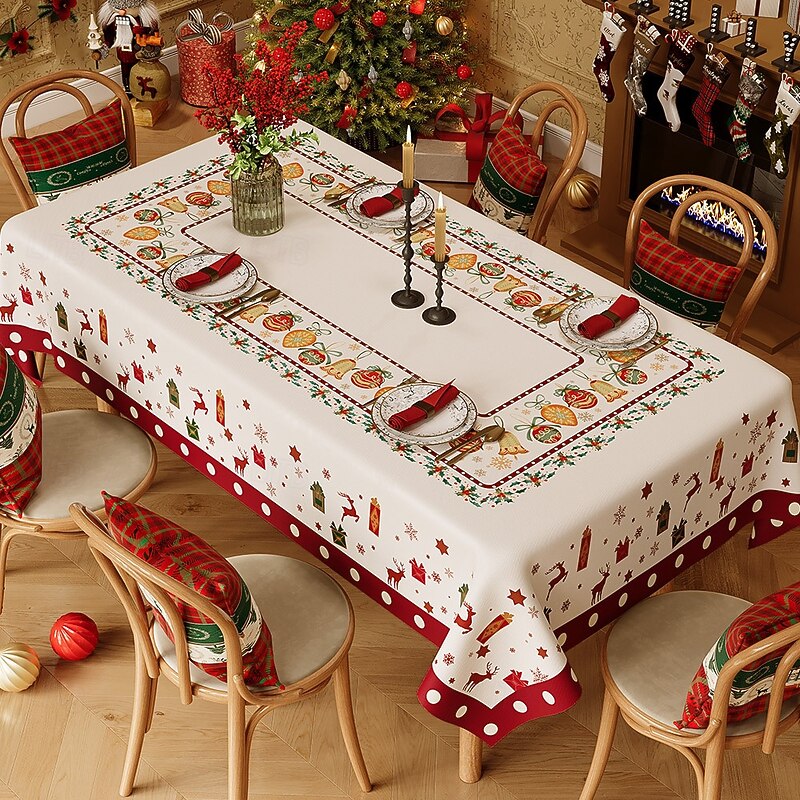 Christmas Tablecloth, Waterproof Oil-Proof Wash-Free Dining Table Cover, Red Plaid Holiday Table Cloth for Xmas Dinner, Coffee Table, Party Decoration4