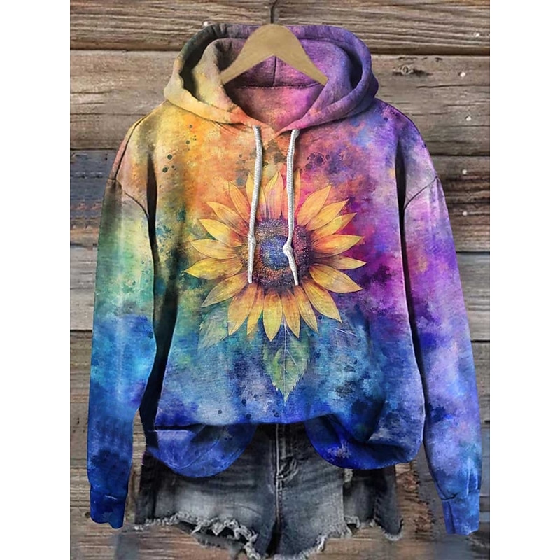 Women's Pullover Hoodie Sweatshirt Graphic Geometric Warm Active Fashion Long Sleeve Hooded Regular Tops Street Dailywear Casual Drawstring Print Black Blue Orange Spring Fall Winter2