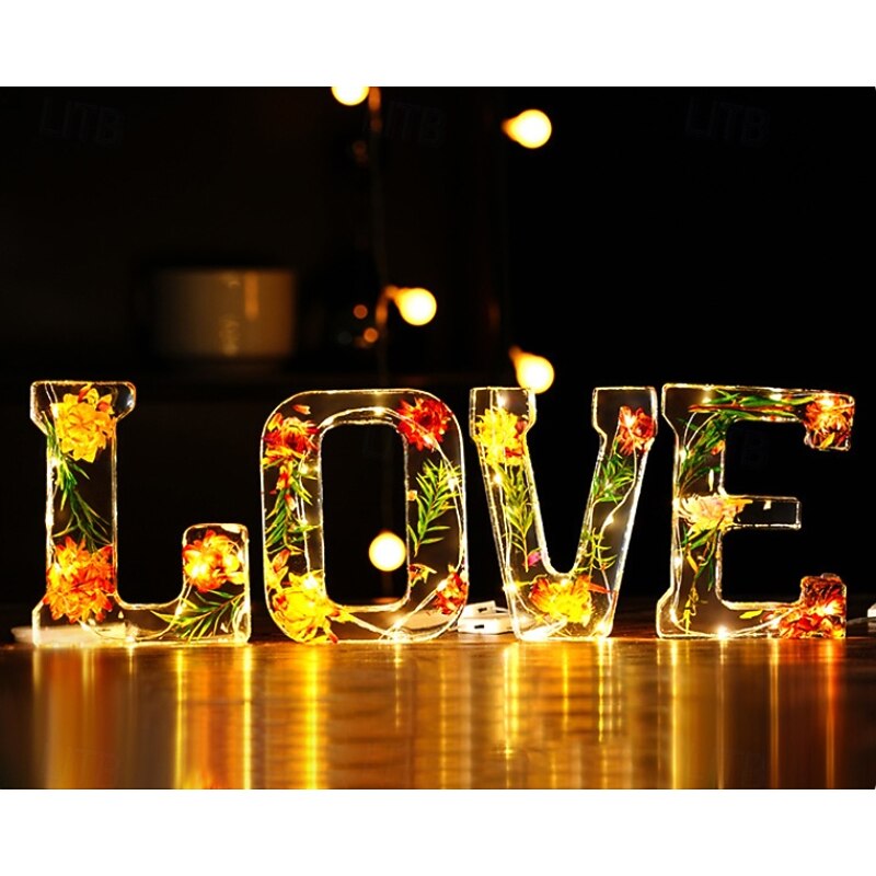 1 Pc 11.5CM 26 letter LED night light, dry flower warm light desktop decoration light, ornament light, Christmas Halloween wedding birthday party decoration light3