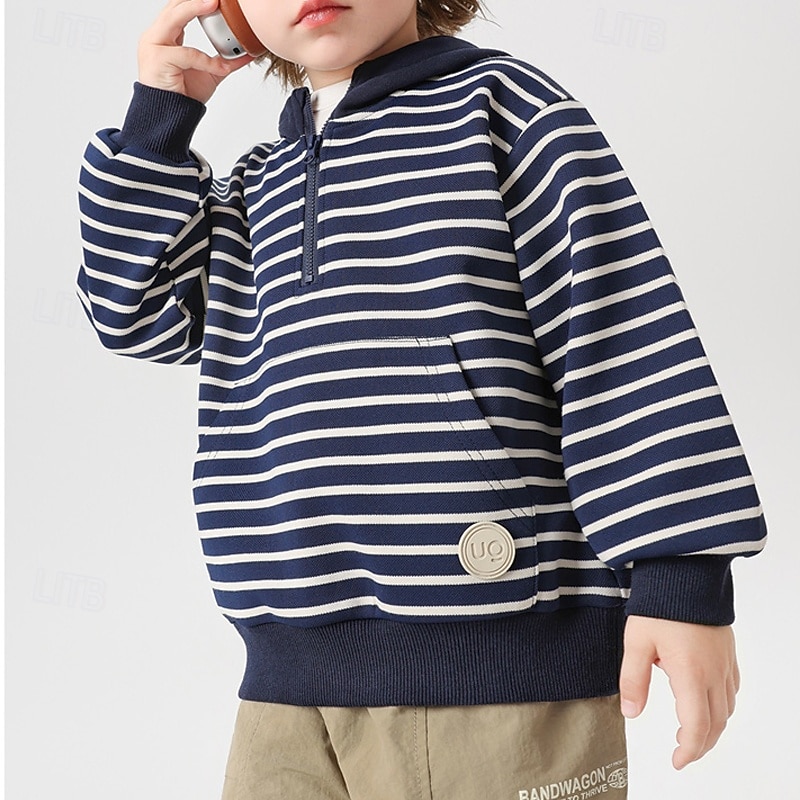 Kids Unisex Baseball Jackets Outerwear Stripe Long Sleeve Zipper Comfort Soft Coat Outdoor Cotton Fashion Daily Blue Spring Fall 4 years+3