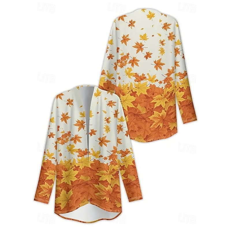 Women's Winter Coat Trench Coat Lightweight Comfortable Print Open Front Vintage Fashion Casual Floral Vacation Casual Long Collarless Regular Fit Long Sleeve Outerwear Orange Spring Fall3