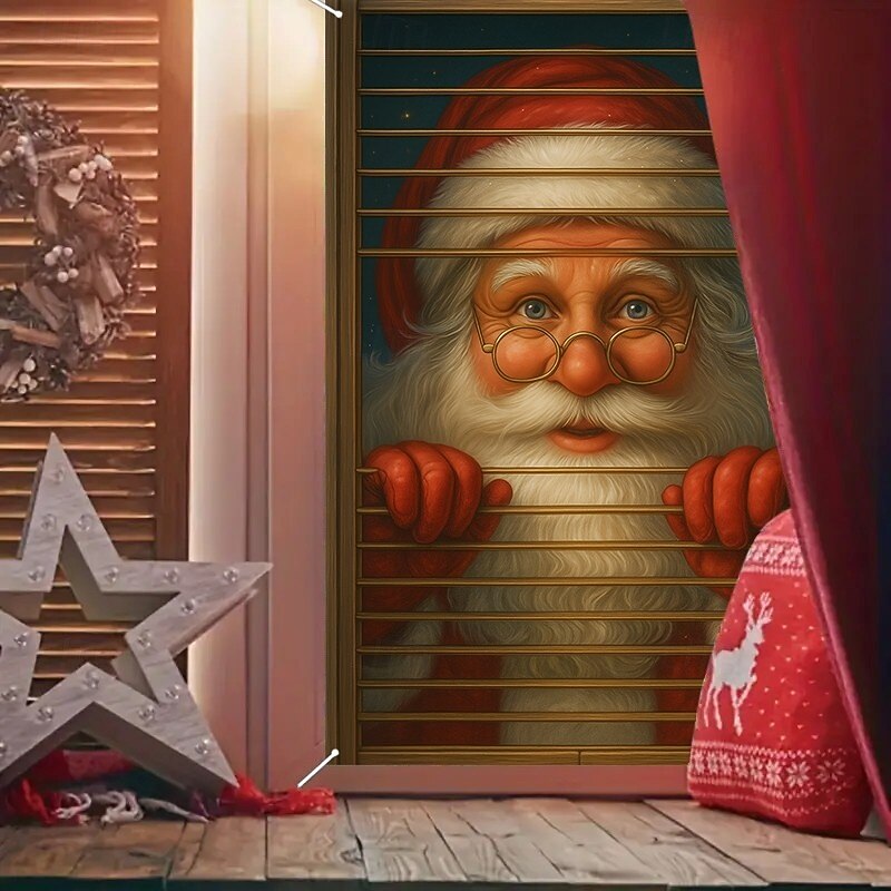 Christmas Santa Peeking Curtain, 2025 Xmas Funny Window Curtain Door Cover for Holiday Home Decor, Front Door, Living Room Party Decoration4