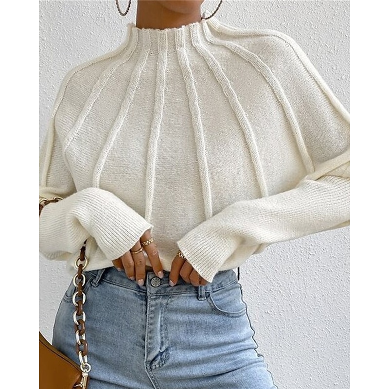 Women's Sweater Pullover Fashion Casual Solid Color Ribbed Mock Neck Knitted Long Sleeve Regular Tops Knit Outdoor Daily Weekend Black Blue Fall Winter2