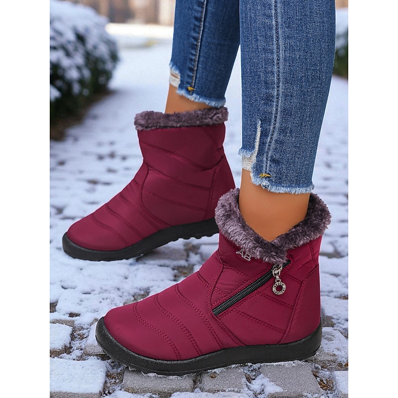 Women's Warm Winter Snow Boots with Faux Fur Lining and Side Zipper, Anti-Slip Waterproof Ankle Boots for Outdoor Wear2