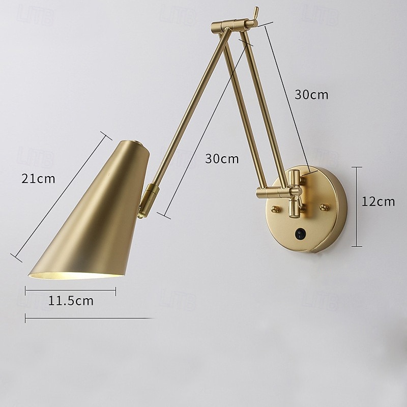 Vintage Industrial Swing Arm Wall Lamp Dimmable Switch Adjustable Gold Long Arm Wall Mounted Reading Light Black White Farmhouse Hardwire Bedroom Headboard Wall Lamp4