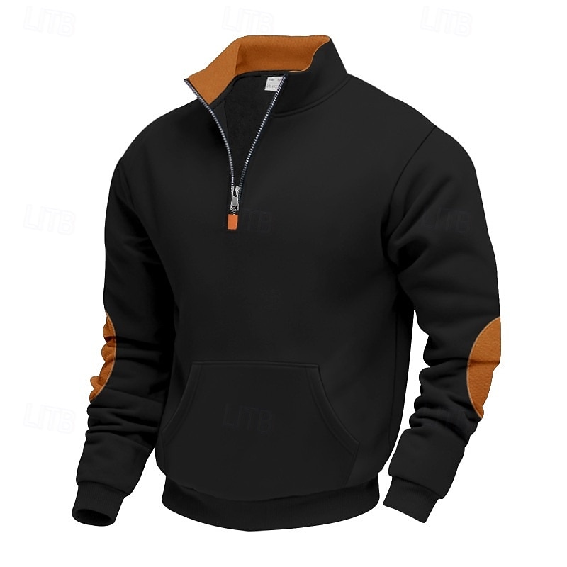 Men's Sweatshirt Pullover Hoodie Sweatshirt Pullover Quarter Zip Sweatshirt Black Army Green Navy Blue Camel Light Grey Standing Collar Plain Patchwork Pocket Color Block Sports & Outdoor Casual Daily3