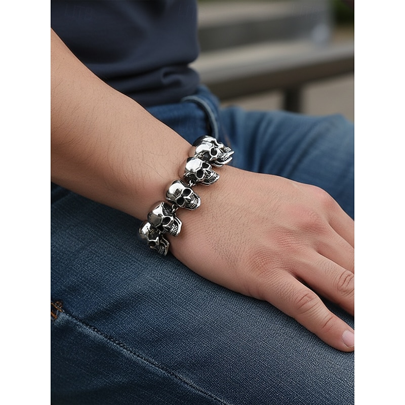 Men's Halloween Skull Bracelet – Titanium Steel Gothic Punk Bangle Jewelry for Party, Cosplay and Night Out4