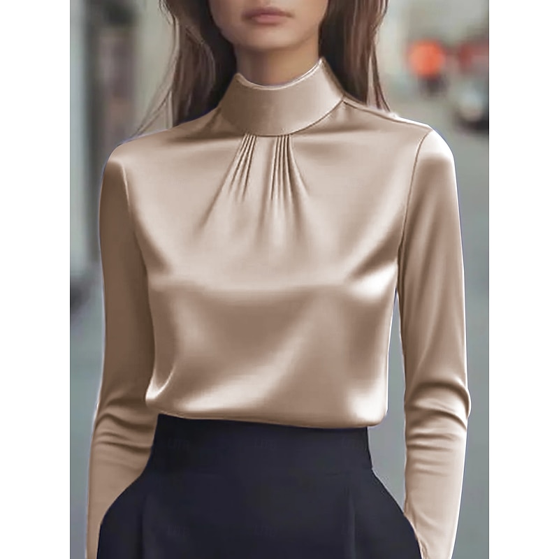 Women's Dressy Blouse Plain Elegant Daily Stylish High Neck Regular Tops Daily Black White Purple Khaki Fall