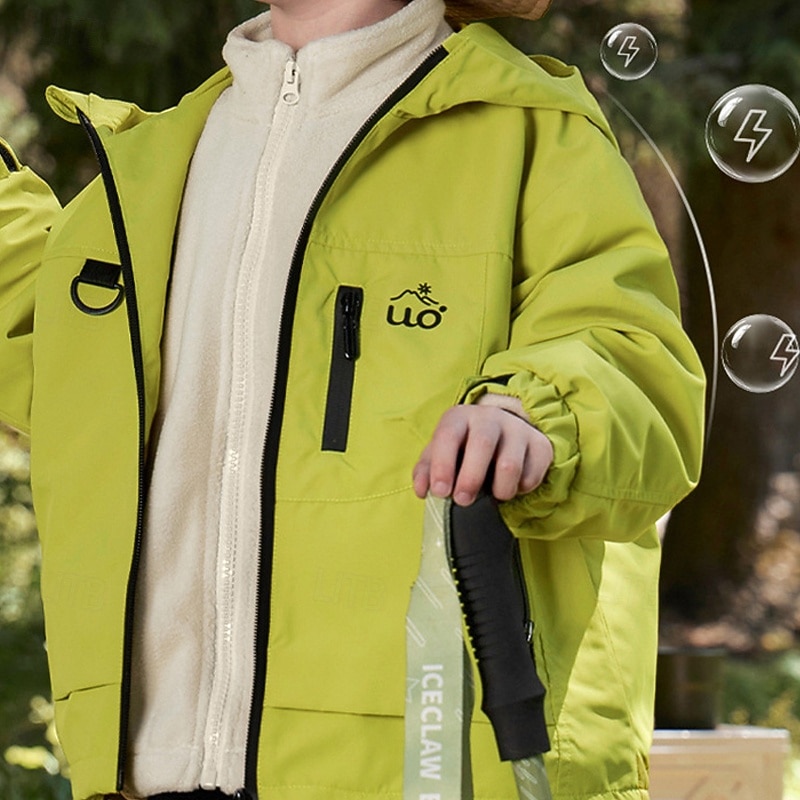 Kids Boys' Hiking Jacket Outdoor Jacket Outerwear Solid Color Long Sleeve Zipper Pocket Comfort Waterproof Windproof Coat Outdoor Fashion Daily Black Green Spring Fall 4 years+3