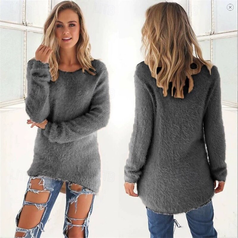 Women's Pullover Sweatshirt Plain Active Fashion Streetwear Long Sleeve Crew Neck Regular Tops Street Dailywear Casual Patchwork Gray Spring Fall