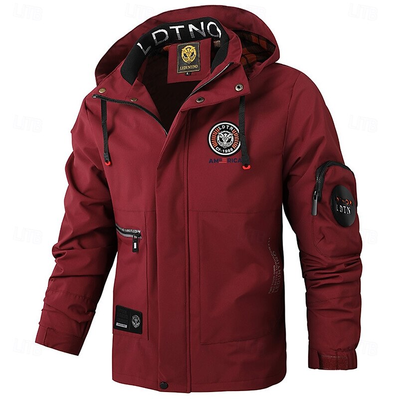 Men's American Flag Windbreaker Hooded Jacket Parka Waterproof Windproof Multi-Pockets Casual Outdoor Camping & Hiking Detachable Hood Full Zip Coat Outerwear Fall Winter Stand Collar Long Sleeve2