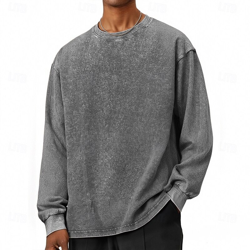 Men's Sweatshirt Pullover Distressed Hoodie Apricot Black Pink Army Green Coffee Crew Neck Plain Casual Daily Holiday Vintage Retro Fall Winter Clothing Apparel Hoodies Sweatshirts2