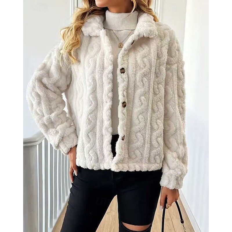 Women's Sweater Streetwear Casual Solid Color Shirt Collar Buttons Long Sleeve Regular Tops Knit Daily Holiday Going out White Fall Winter