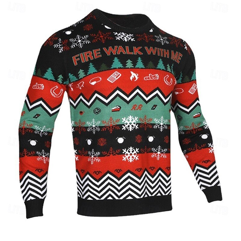 Ugly Christmas Sweater Men's Snowflake Pullover Sweater Jumper Knitwear Crewneck Casual Vacation Daily Festival 3D Print Keep Warm Long Sleeve Spring Fall Winter Red2