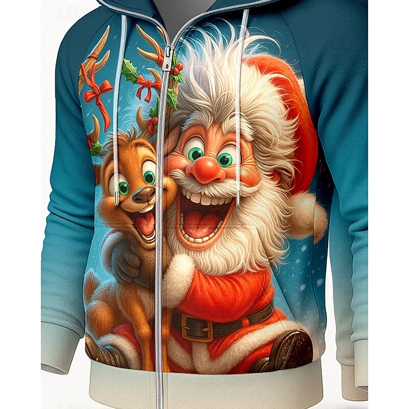 Christmas Men's Hoodie Tracksuit 2 Piece Tracksuit Drawstring Zip Up Color Gradient Athletic Clothing Set Clothing Suit Fall Blue Vocation Outdoor Travel Lightweight Fashion Long Sleeve Sport3