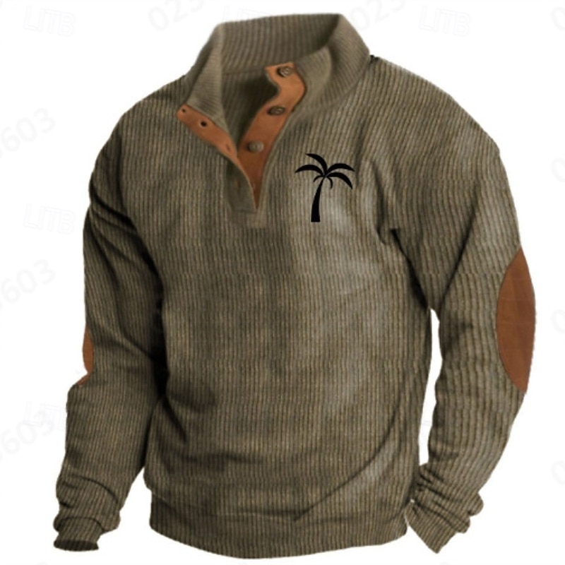 Men's Sweatshirt Corduroy Pullover Hoodie Sweatshirt Pullover Button Up Hoodie Apricot Black White Blue Khaki Standing Collar Plain Patchwork Color Block Textured Sports & Outdoor Casual Daily3