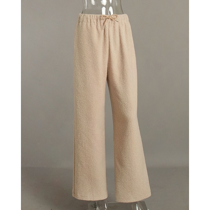 Women's Wide Leg Chinos Streetwear Casual Full Length Medium Waist Plain Drawstring Pocket Elastic Waistband Soft Micro-elastic Outdoor Street Apricot Light Brown Fall Winter Loose Fit4