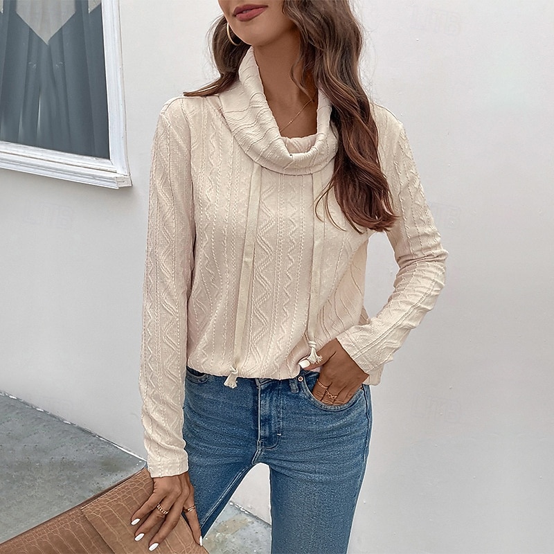 Women's Pullover Sweatshirt Plain Casual Long Sleeve Turtleneck Regular Tops Home Street Holiday Beige Fall Winter