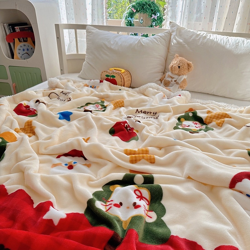 Christmas Fleece Blanket, Thick Sherpa Throw Blanket for Sofa Couch, Soft Cartoon Flannel Blanket, Cozy Nap Blanket, Multi-Purpose Holiday Gift Blanket3