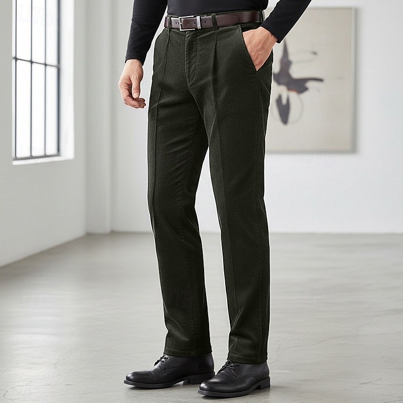 Men's Trousers Dress Pants Corduroy Pants Winter Pants Pocket Plain Comfort Soft Full Length Outdoor Business Casual Fashion Classic Style Black Navy Blue Inelastic2