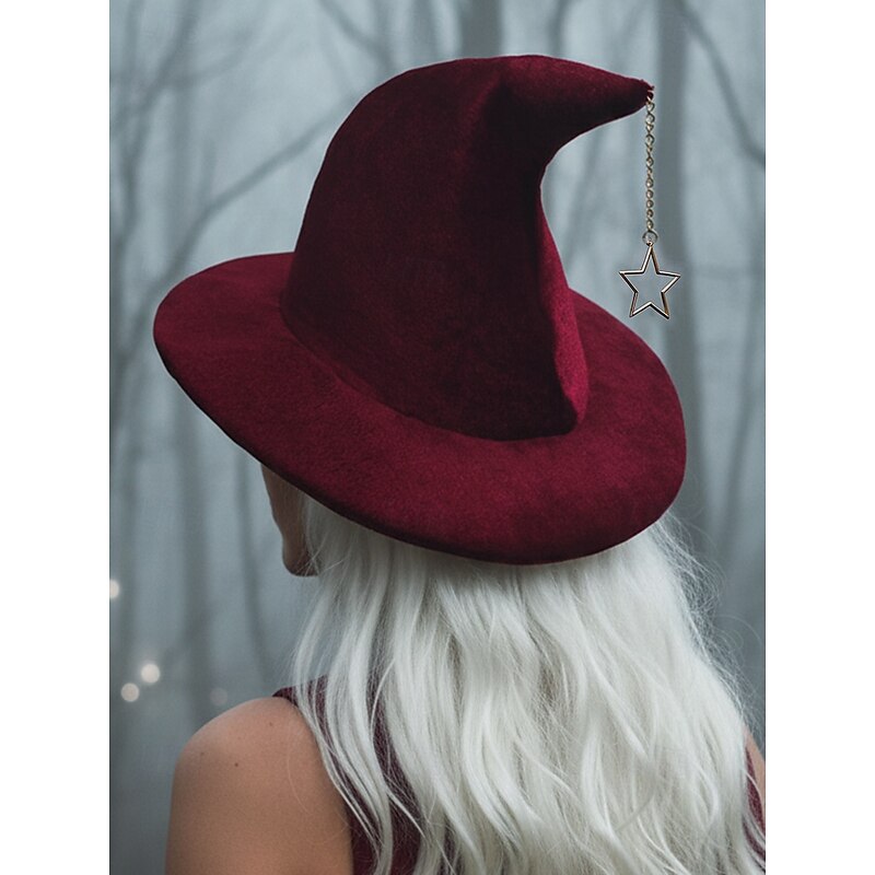 Women's Halloween Witch Hat – Velvet Pointed Wizard Hat with Star Charm for Costume Party, Cosplay and Festival