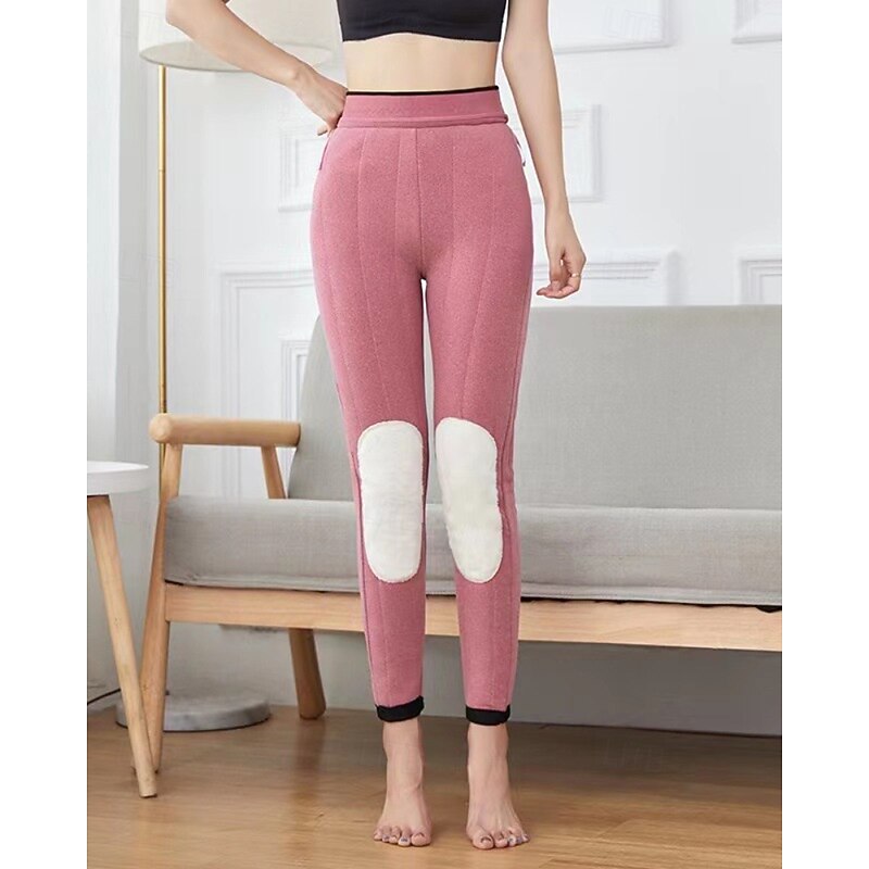 Women's Leggings Cozy Fleece Lined Cozy Leggings Basic Casual Full Length Mid Waist Plain Elastic Waist Thermal Warm Stretchy Vacation Street Causal Apricot Black Fuchsia Winter Regular Fit
