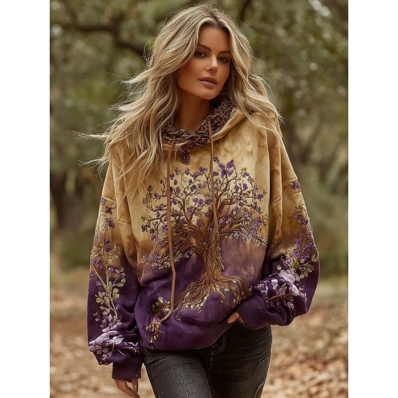 Women's 3D Print Vintage Boho Hoodie Patchwork Hoodie Sweatshirt Floral Viking Pullover Sweatshirt Floral Graphic Vintage Casual Long Sleeve Hooded  Street Print Front Pocket Green Spring Fall Winter