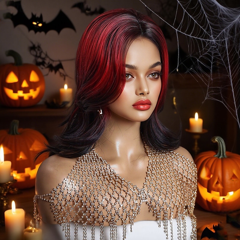 Synthetic Lace Wig Body Wave Style 16 inch Multi-color Middle Part U Part Wig Women's Wig Black / Red3