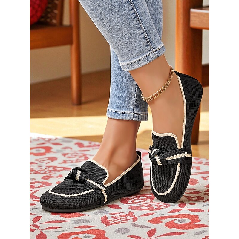 Women's Wide Width Flyknit Loafers with Knotted Bow – Casual Comfort Flat Shoes for Daily Wear and Travel3