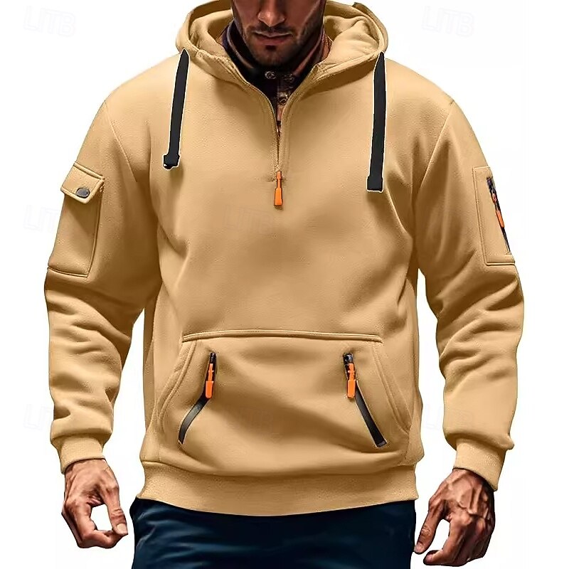 Men's Hoodie Quarter Zip Hoodie Tactical Hoodie Black Burgundy Navy Blue Khaki Light Grey Hooded Plain Zipper Sports & Outdoor Casual Daily Streetwear Cool Sportswear Spring &  Fall Clothing Apparel