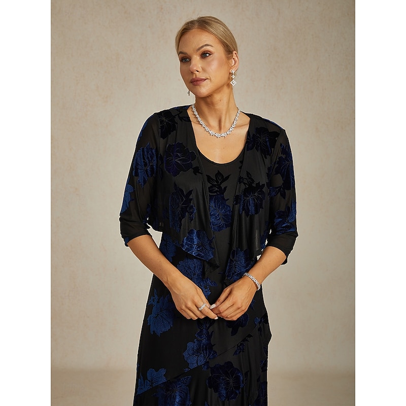 Women's Shrugs Floral Elegant Vintage 3/4 Length Sleeve V Neck Wedding Guest Party Evening Wear Evening Party Black Fall Winter