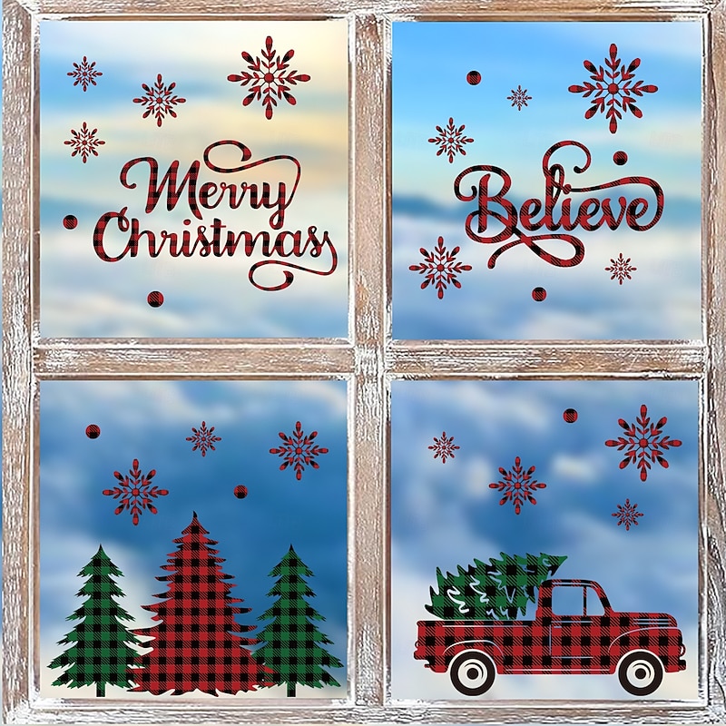 Christmas Sticker Wall Decals Snowflake Christmas Tree Truck Removable Vinyl Mural Holiday Party Living Room Shop Window Display Background Decoration For Christmas Festival Home Atmosphere