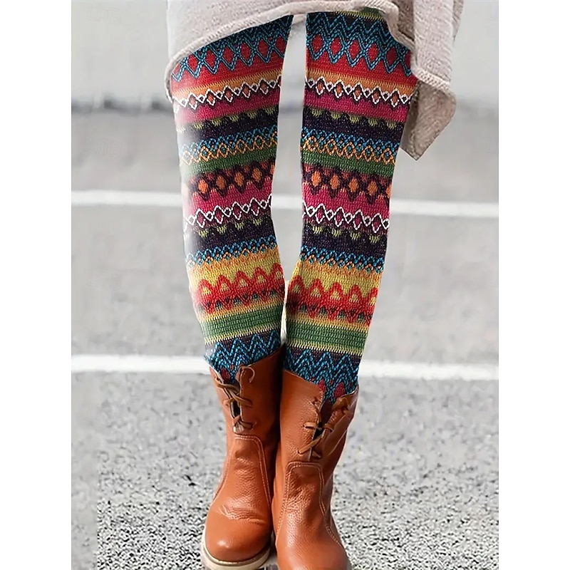 Women's Leggings Vacation Vintage Fashion Full Length High Waist Graphic Abstract Printing Thermal Warm Soft Breathable Stretchy Formal Outdoor Vacation Camel Blue Rainbow Summer Spring Fall Slim Fit2