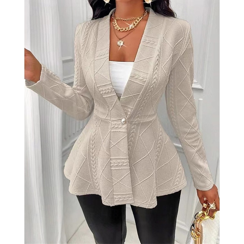 Women's Casual Jacket Comfortable Jacquard Buttons Elegant Fashion Outdoor Plain Going out Casual Daily Weekend Cardigan Regular V Neck Regular Fit Long Sleeve Outerwear Black Pink Brown Spring Fall2