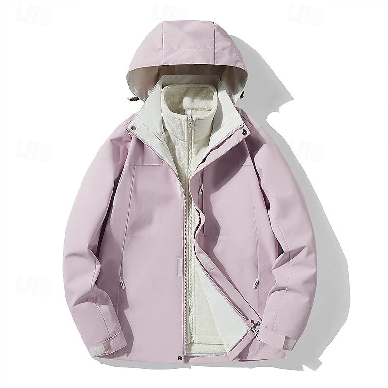 Women's 3-in-1 Waterproof Down Jacket Windproof Comfortable Zipper Pocket Casual Color Block Outdoor Vacation Street Daily Wear Zipper Short Hooded Regular Fit Long Sleeve Outerwear Black And White3