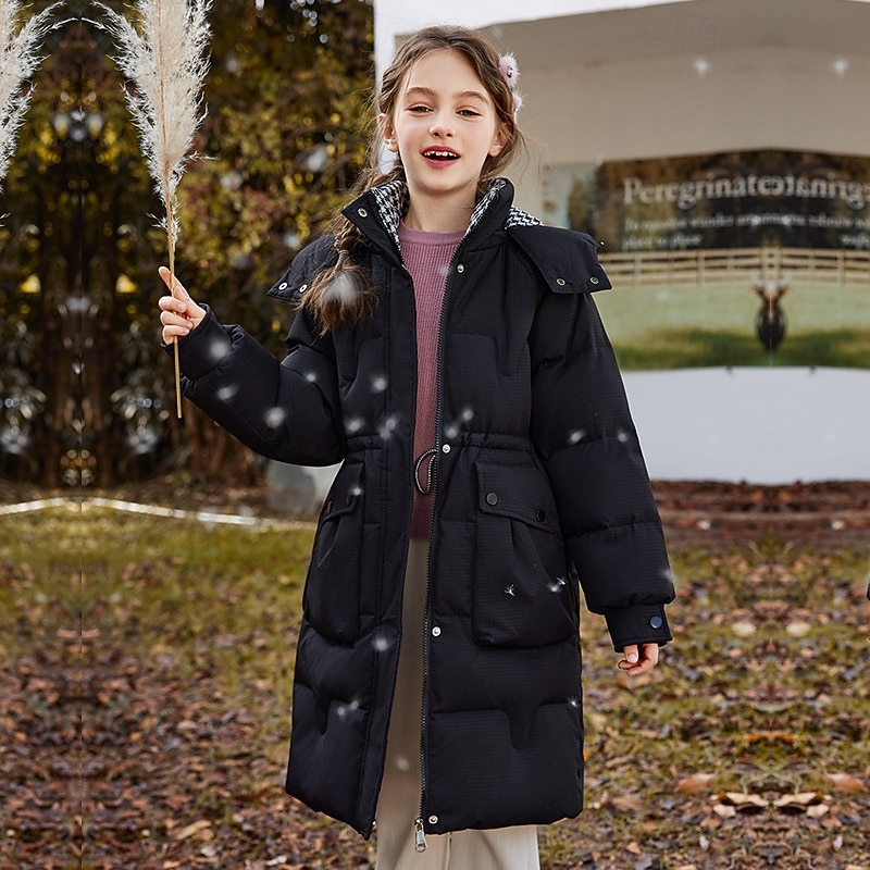 Kids Girls' Down Jacket Outdoor Jacket Puffer Jacket Solid Color Fashion Keep Warm Windproof Outdoor Coat Outerwear 4-12 Years Fall Black Pink Purple