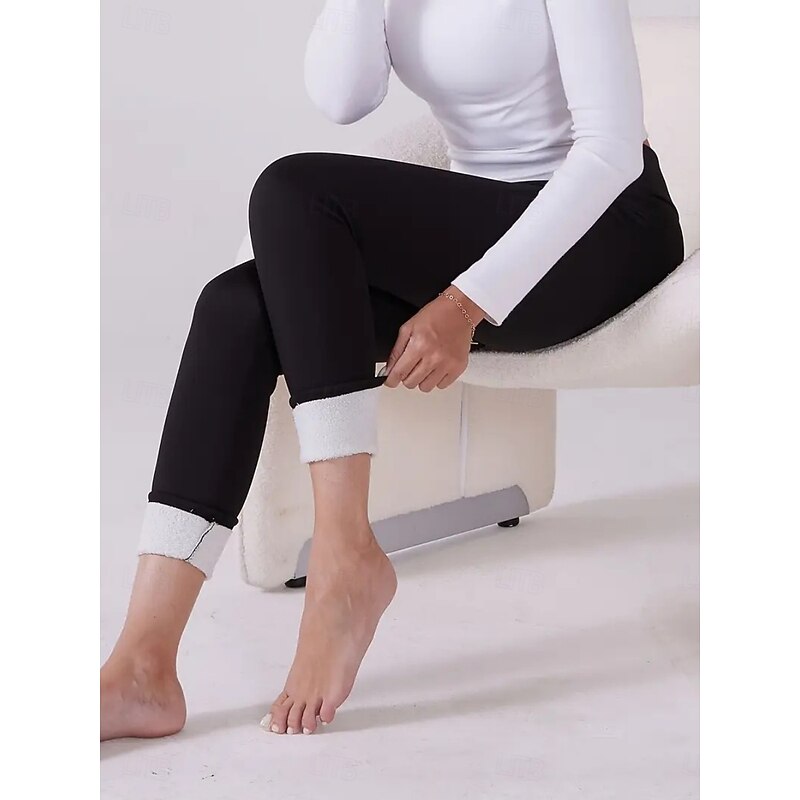 Women's Fleece Pants Leggings Fashion Streetwear Basic Full Length High Waist Plain High Cut Comfy Soft Comfortable Stretchy Vacation Home Street Wine Navy Black Gray Spring Fall Winter Regular Fit3