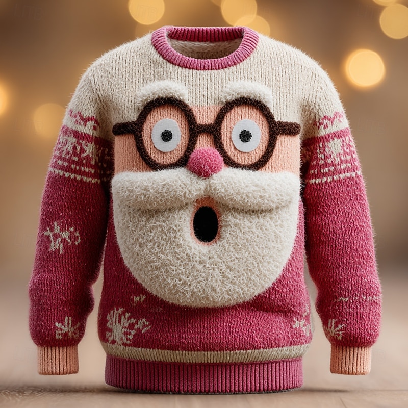 Ugly Christmas Sweater Men's Santa Claus 3D Print Snowflake Pullover Sweater Jumper Knitwear Crewneck Casual Vacation Daily Festival Keep Warm Long Sleeve Fall Winter Red -1 Red -2 Red -32