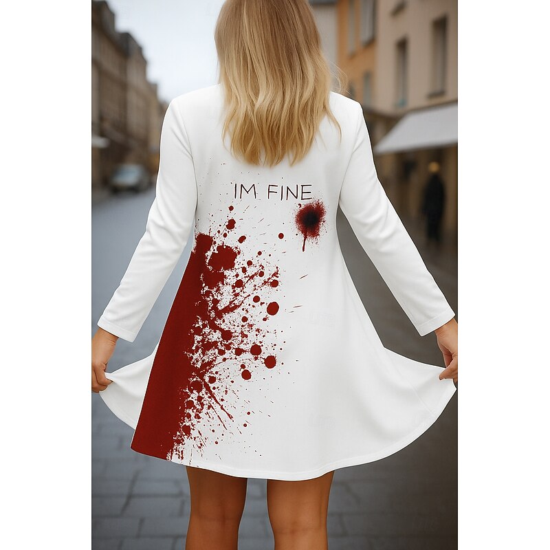 Halloween Women's Cloak / Capes Quick Dry Lightweight Knit Active Exaggerated 3D Bloody Casual Long Collarless Regular Fit Long Sleeve Outerwear White Red Fall2