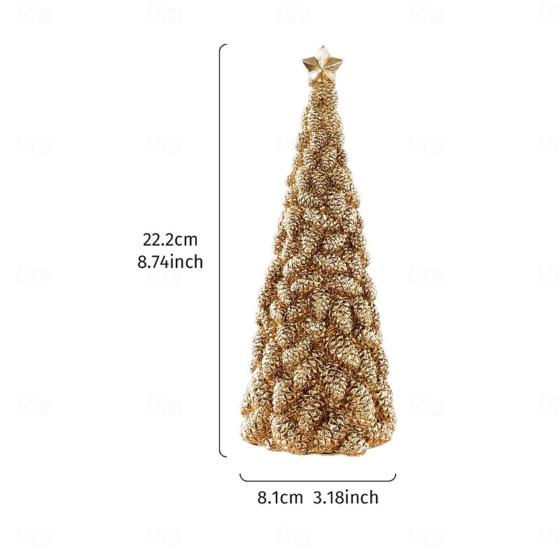 Christmas Tabletop Tree Decoration, Golden Acorn Pinecone Dollar Bitcoin Design, Resin Mini Christmas Tree Statue Ornament for Holiday Indoor Décor, Shop Window Display, Gift4