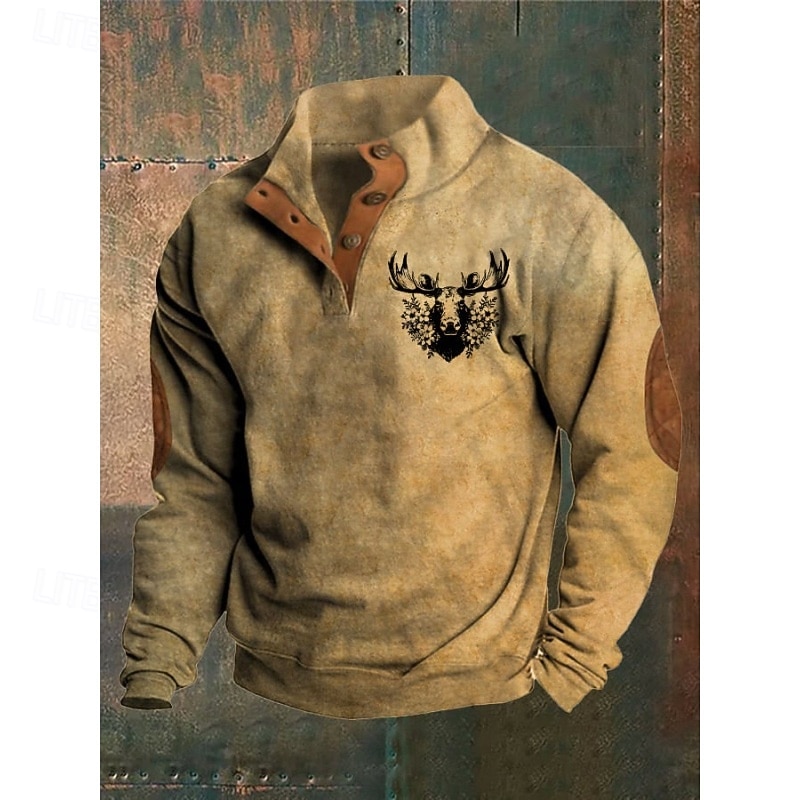 Men's Sweatshirt Pullover Hoodie Sweatshirt Pullover Button Up Hoodie Hunting Sweatshirt Khaki Standing Collar Plain Patchwork Sports & Outdoor Casual Daily Streetwear Cool Sportswear Spring &  Fall