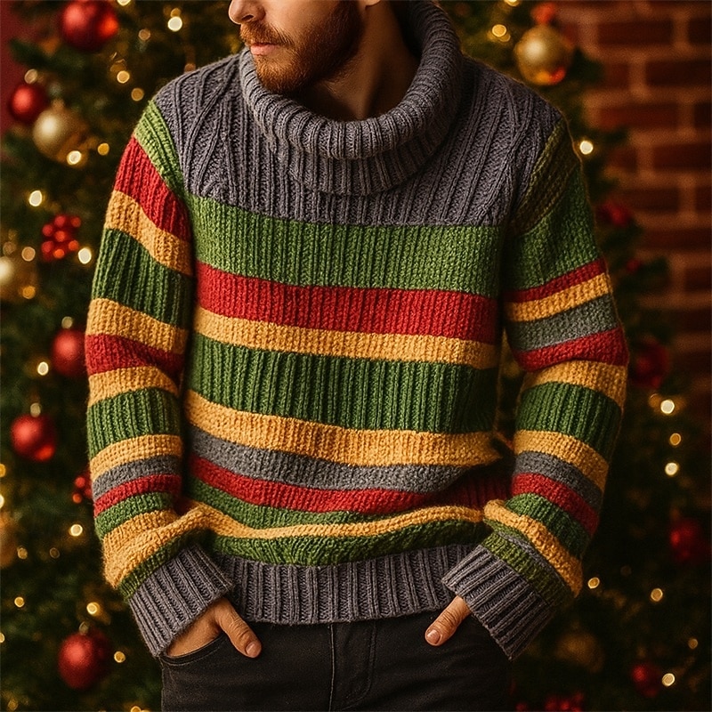 Men's Christmas Sweaters Sweater Pullover Sweater Jumper Ribbed Knit Regular Tops Knitted Slim Fit Plain Turtleneck Knitwear Contemporary Casual Daily Wear Clothing Apparel Fall Gray M L XL