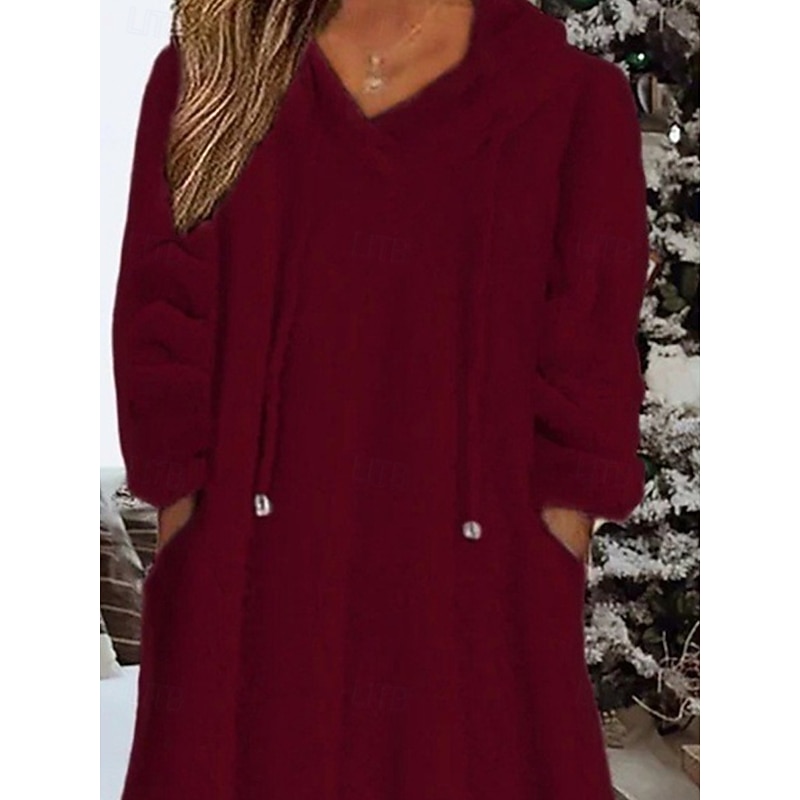 Women's Midi Dress Casual Dress Winter Dress Fashion Modern Daily Weekend Regular Fit Plain Long Sleeve Hooded Wine Winter Autumn2