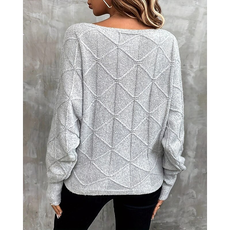 Women's Sweater Pullover Fashion Streetwear Casual Solid Color Off Shoulder Off Shoulder Knitted Long Sleeve Regular Tops Knit Daily Holiday Going out Gray Fall Winter2